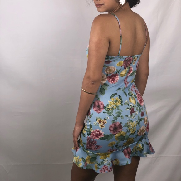 Blue Floral Short Dress - Picture 2 of 3